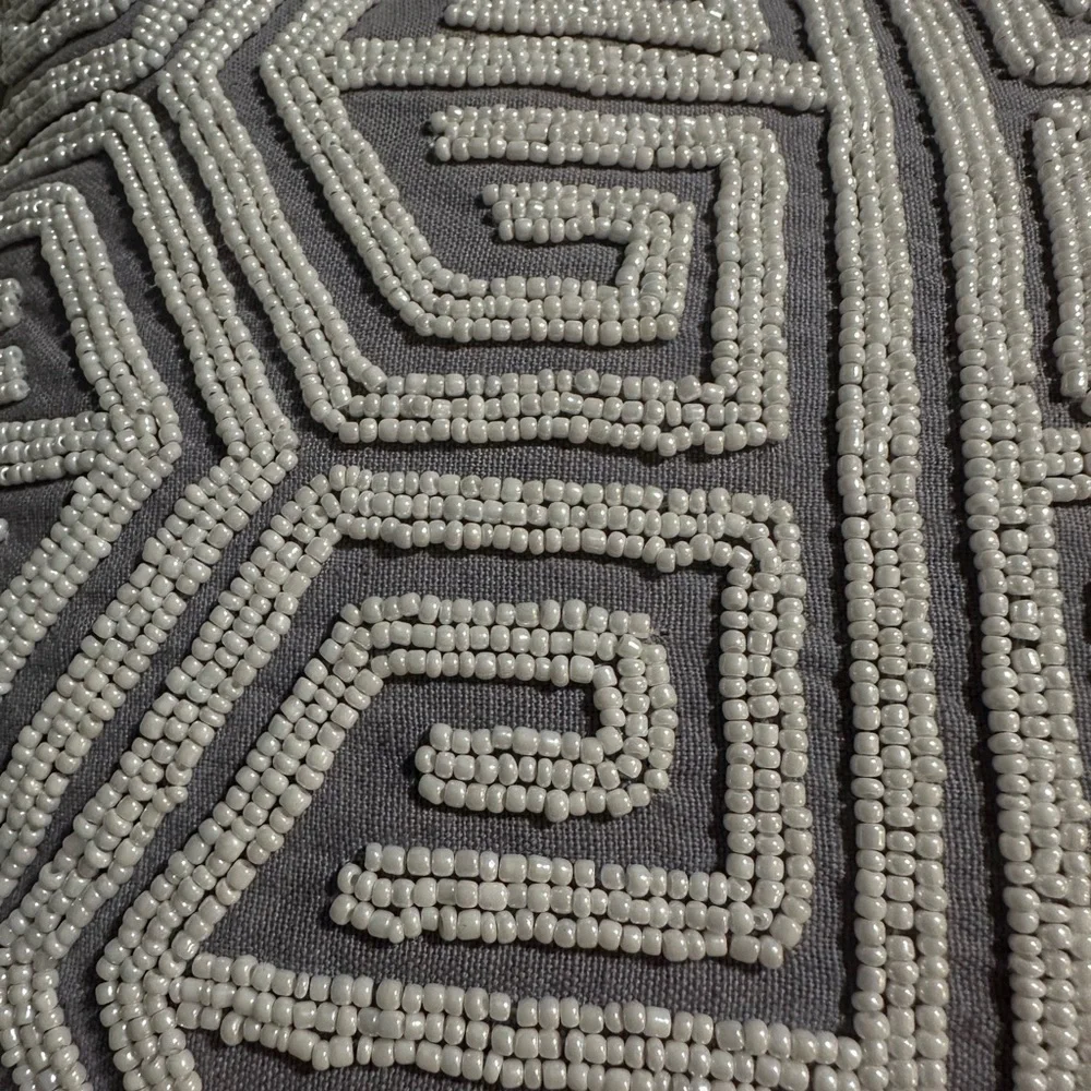 MARLO LORENZ Adriano Beaded Pillow 12x12 Gray/White Geometric Throw Pillow